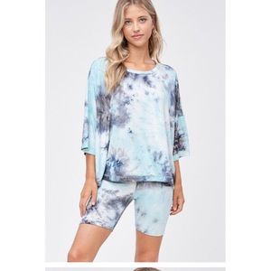 Phil Love Tie Dye Shorts Loungewear Set, Aqua and Black